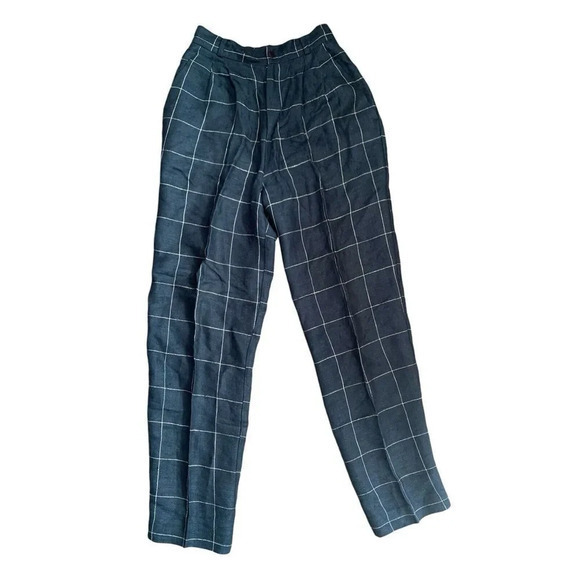 Mikabe Linen Blend Plaid‎ Pants Size 8 - Picture 1 of 6